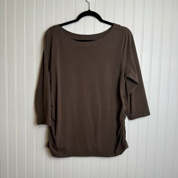 ELI brown ruched 3/4 sleeve top size 4 oversize fit Pima cotton I5 - Picture 1 of 5